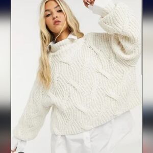 Free People Seasons Change Cozy Off White Cable Knit Sweater Size Large